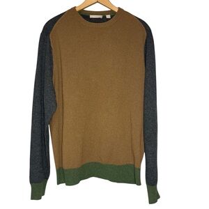 Cashmere Addiction Colorblock Sweater 100% Cashmere Mens Large Brown Green Grey